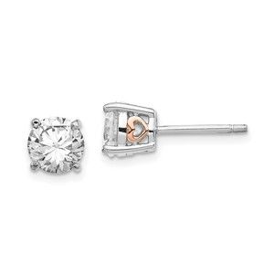 925 Sterling Silver Rose Gold-plated Heart Brilliant-cut CZ Stud Post Earrings